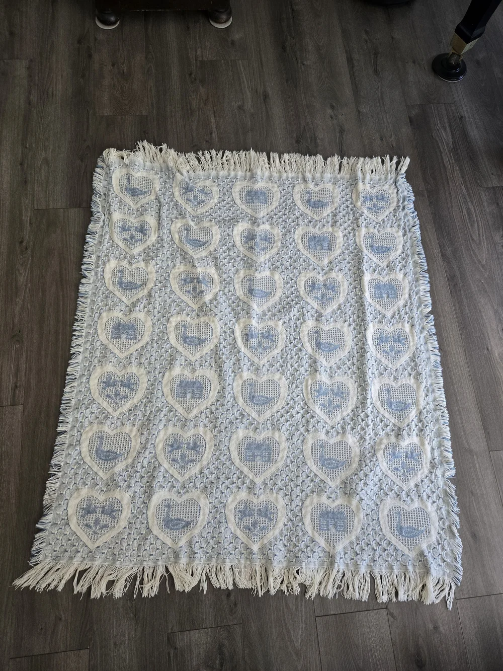 Cottage Core Blue & Cream Reversible Cotton Throw Afghan Blanket Ducks Doves